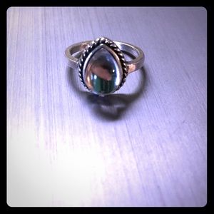 Teardrop Sterling Ring with Braided Rim